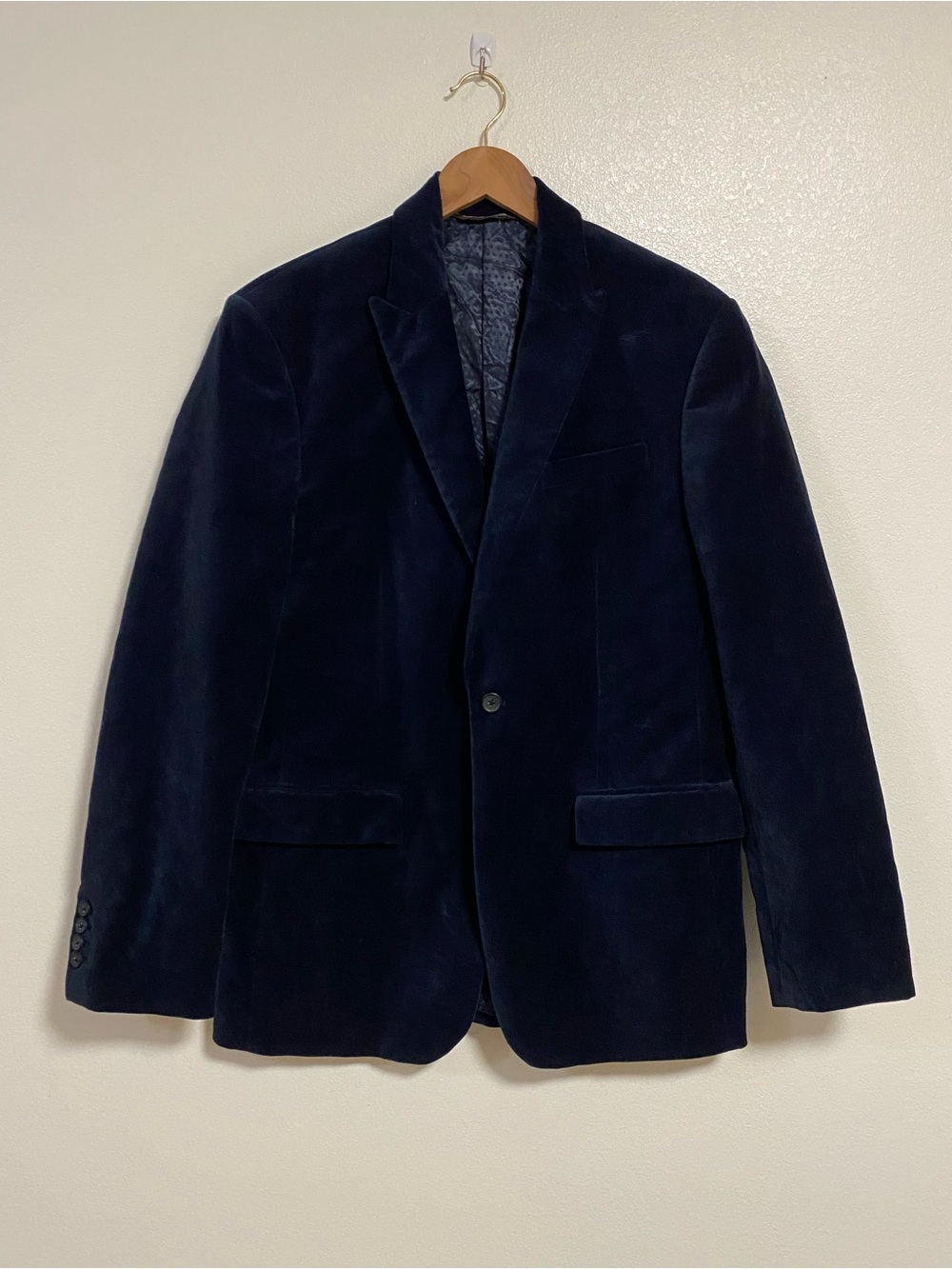 Perry Ellis Blazer Mens Size 40 Reg Navy Velvet Single-Button Suit Jacket Blazer